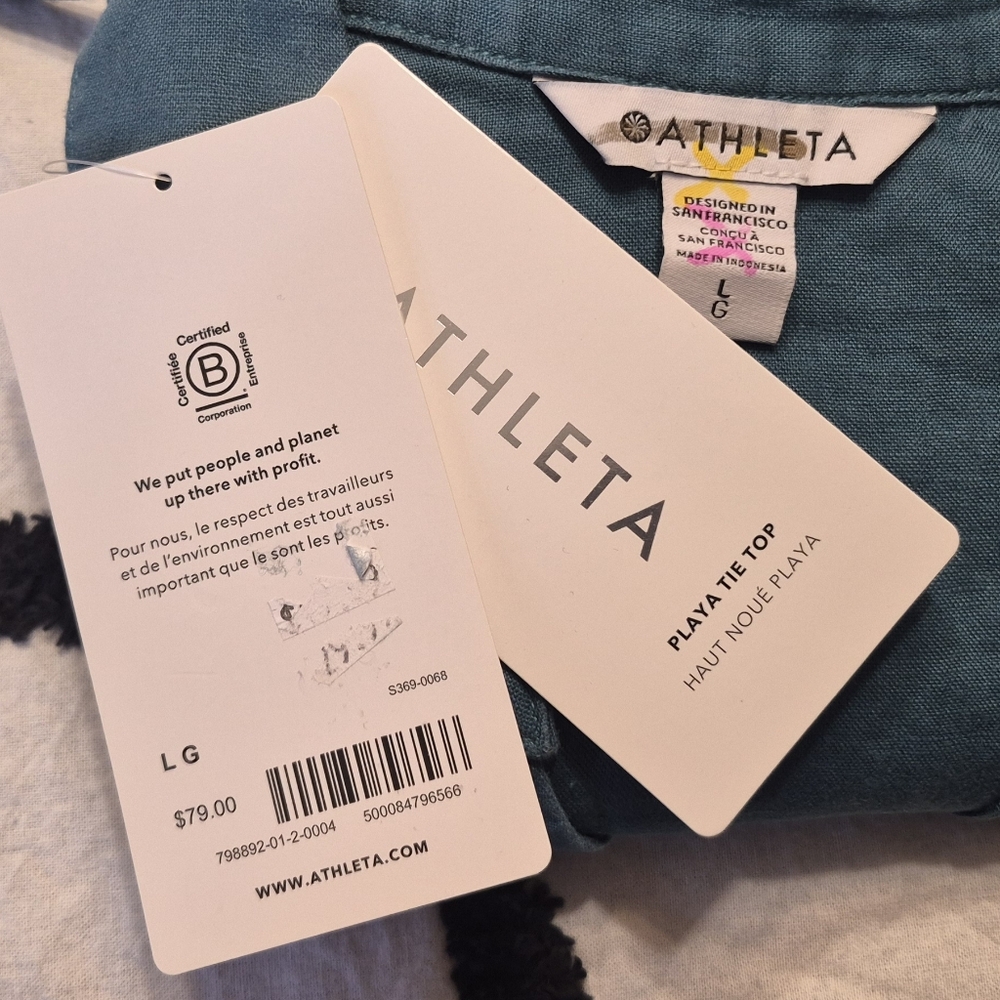 NWT Athleta Borealis Green Lightweight Playa Linen Tie Top Shirt - Picture 11 of 14